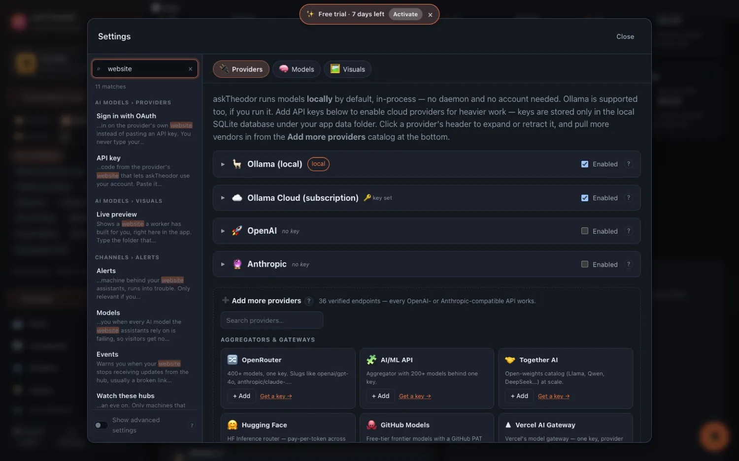 Settings search